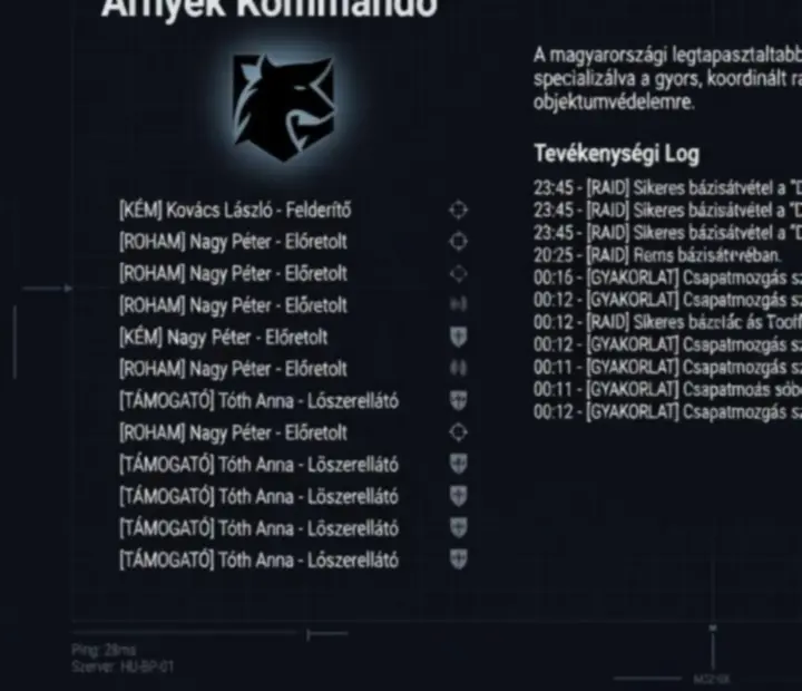 Taktikai klán dashboard felület Standoff 2 játékosok számára