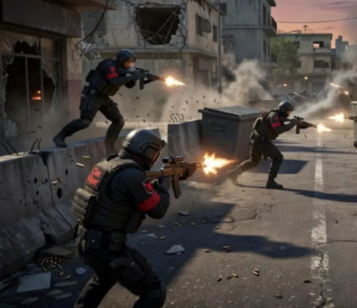 Kláncsata hangulatát idéző Standoff 2 akciójelenet illusztráció
