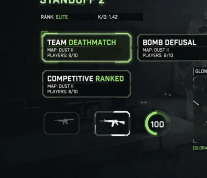 Taktikai FPS-stílusú Standoff 2 játékmód felület illusztráció