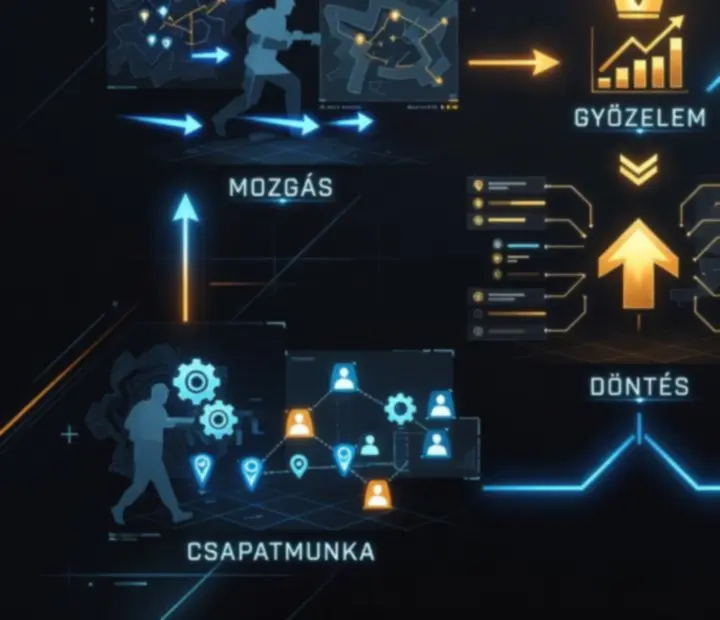 Taktikai játékmenet körfolyamata Standoff 2 stílusú vizuális ábrán